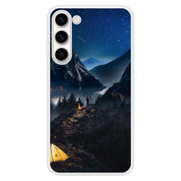 Coque i förstärkt silikon med tryck kompatibel med Samsung Galaxy S23 Plus Endast i berg. Transparent