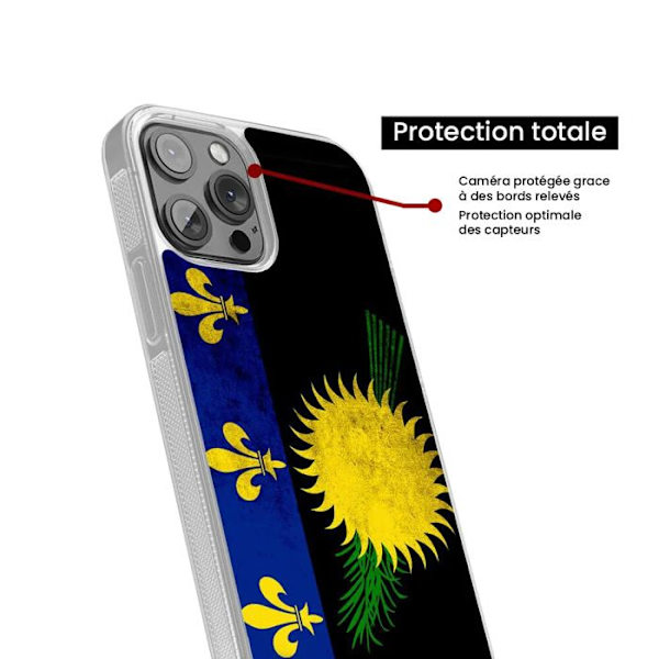 Siliconförstärkt skal med tryck kompatibelt med Apple iPhone 14 Guadeloupe flagga Transparent
