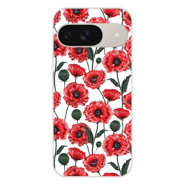 Tryckt silikonfodral som är kompatibelt med Google Pixel 9 Poppy Flowers Transparent