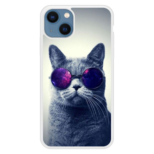 Siliconförstärkt tryckt skal kompatibelt med Apple iPhone 13 Katt med glasögon Transparent