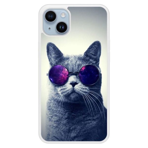 Siliconeförstärkt tryckt skal kompatibelt med Apple iPhone 14 Plus Katt med glasögon Transparent