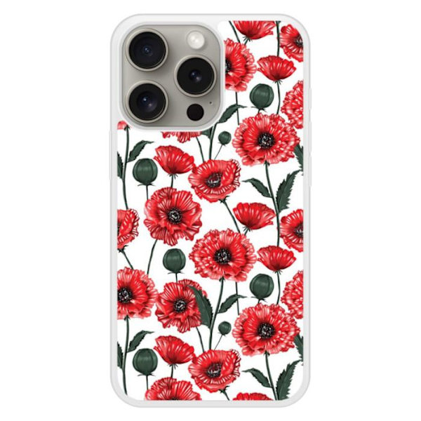 Siliconförstärkt tryckta skal kompatibel med Apple iPhone 15 Pro Poppy Blommor Transparent