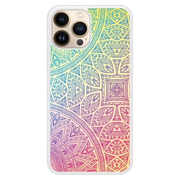 Förstärkt silikonfodral med tryck kompatibelt med Apple iPhone 13 Pro Max Mandala Pastell Transparent