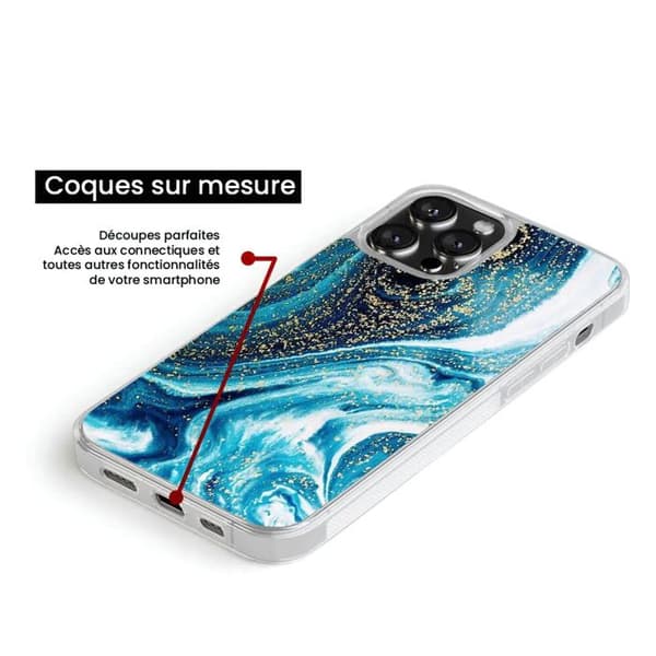 Coque i silikon med förstärkning, tryckt, kompatibel med Apple iPhone 14 Pro Marmor Blå Glittrig Transparent