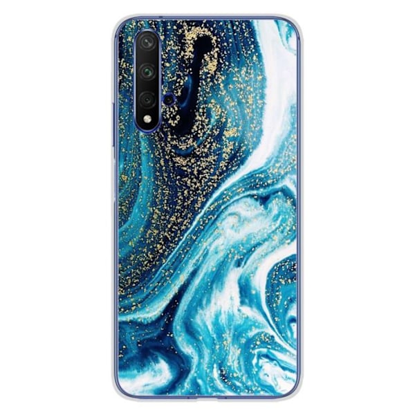 Tryckt silikonfodral som är kompatibelt med Huawei Honor 20 Marble Blue Glitter Transparent