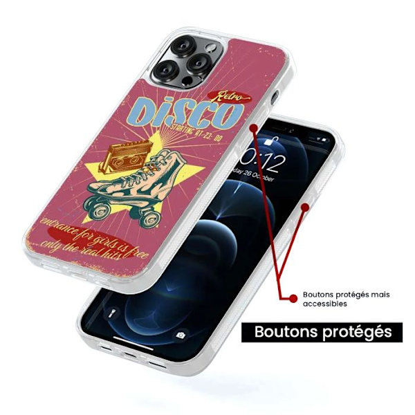 Siliconförstärkt tryckt fodral kompatibelt med Apple iPhone 13 Retro disco Transparent