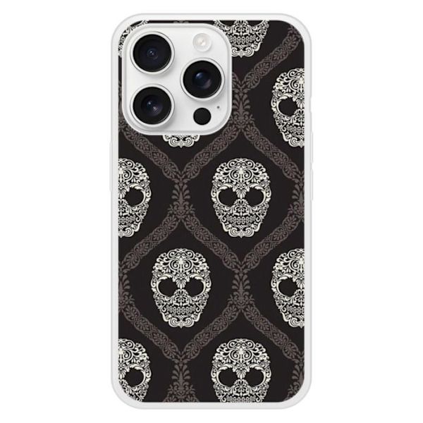 Coque i silikon med förstärkning, tryckt, kompatibel med Apple iPhone 16 Pro, Blommig skalle Transparent