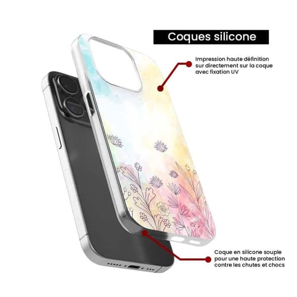 Siliconfodral - Kompatibel med Apple iPhone 14 - design med akvarellblommor Transparent