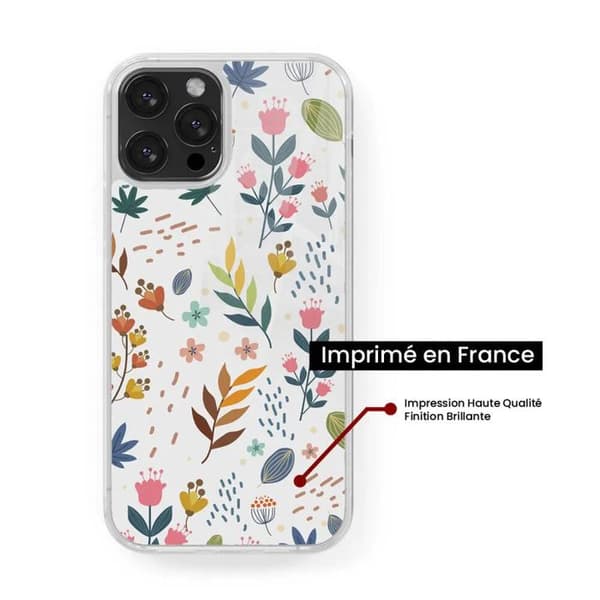 Färgglad blomtryckt förstärkt silikonskal kompatibelt med Apple iPhone 15 Transparent