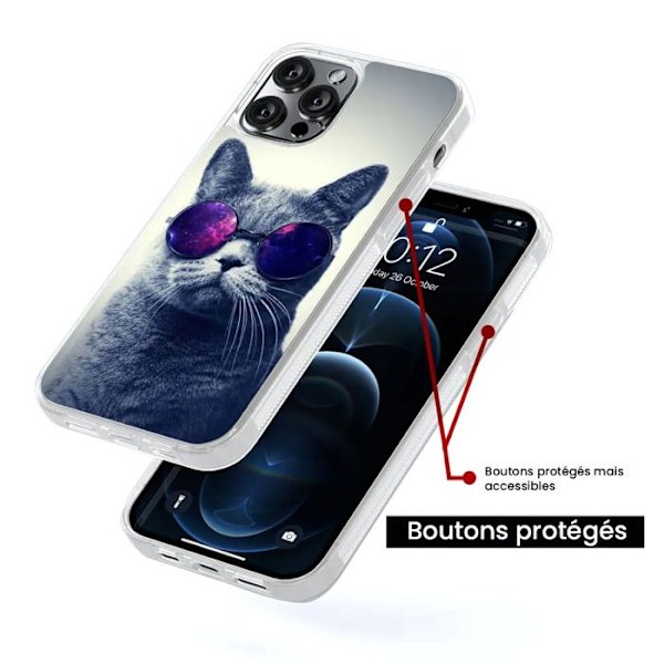 Siliconförstärkt tryckt skal kompatibelt med Apple iPhone 13 Katt med glasögon Transparent
