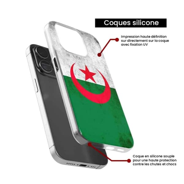 1001Coques - Silikonfodral kompatibelt med Google Pixel 7 Pro - Mönster Algeriets flagga - Originaldesign tryckt i Frankrike Transparent