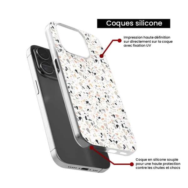 Tryckt silikonfodral som är kompatibelt med Apple iPhone 16 Plus Terrazzo färg Transparent