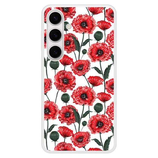 Silikonfodral med förstärkning, kompatibel med Samsung Galaxy S24 Plus, Poppy Blommor Transparent