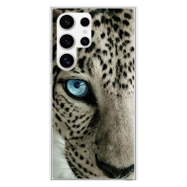 Siliconeöverdrag med förstärkt tryck, kompatibel med Samsung Galaxy S24 Ultra, Leopardöga Transparent