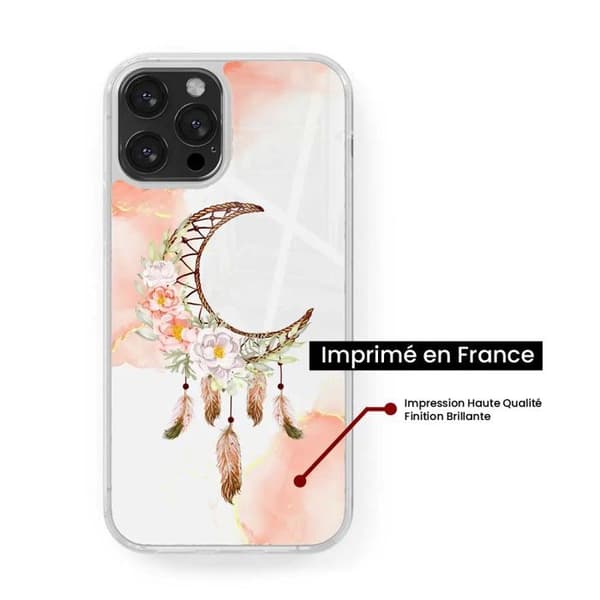 Siliconförstärkt skydd med tryck kompatibel med Apple iPhone 14 Pro Max Drömfångare Måne Transparent