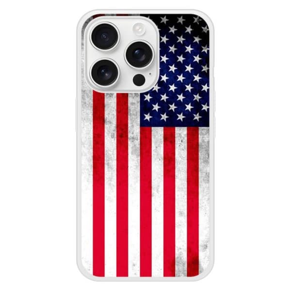 Förstärkt silikonfodral med tryck kompatibelt med Apple iPhone 16 Pro USA:s flagga Transparent