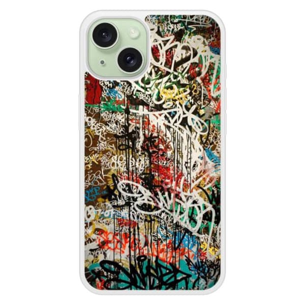 Coque i silikon förstärkt tryckt kompatibel med Apple iPhone 15 Graffiti 1 Transparent