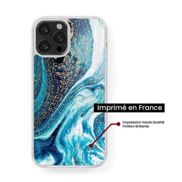 Förstärkt silikonöverdrag med mönster, kompatibelt med Apple iPhone 15 Plus Marmor Blå Glittrig Transparent