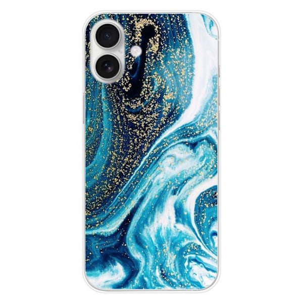 Tryckt silikonfodral som är kompatibelt med Apple iPhone 16 Plus Marble Blue Glitter Transparent