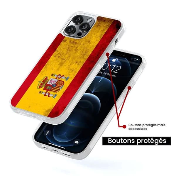 Förstärkt silikonfodral med tryck, kompatibelt med Apple iPhone 14 Pro Max, Spanienflagga Transparent