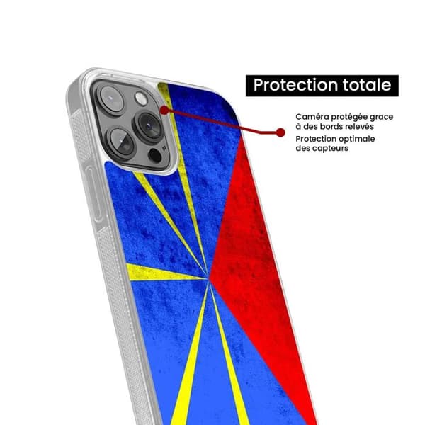 Förstärkt silikonfodral tryckt kompatibelt med Apple iPhone 14 Flagga La Réunion Transparent