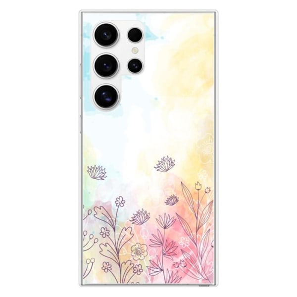 Tryckt silikonfodral som är kompatibelt med Samsung Galaxy S24 Ultra Watercolor blommor Transparent