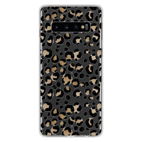 Tryckt silikonfodral som är kompatibelt med Samsung Galaxy S10 Plus Leopard Transparent