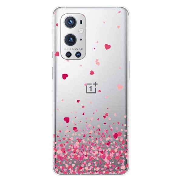 Tryckt silikonfodral som är kompatibelt med OnePlus 9 Pro 5G Pink Heart Confetti Transparent