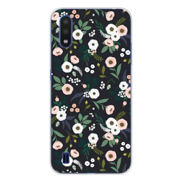 Tryckt silikonfodral kompatibelt Samsung Galaxy A01 Flowers Black Transparent