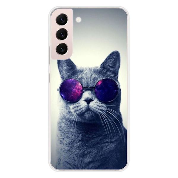Siliconfodral - Kompatibel med Samsung Galaxy S22 Plus - design med katt med glasögon Transparent