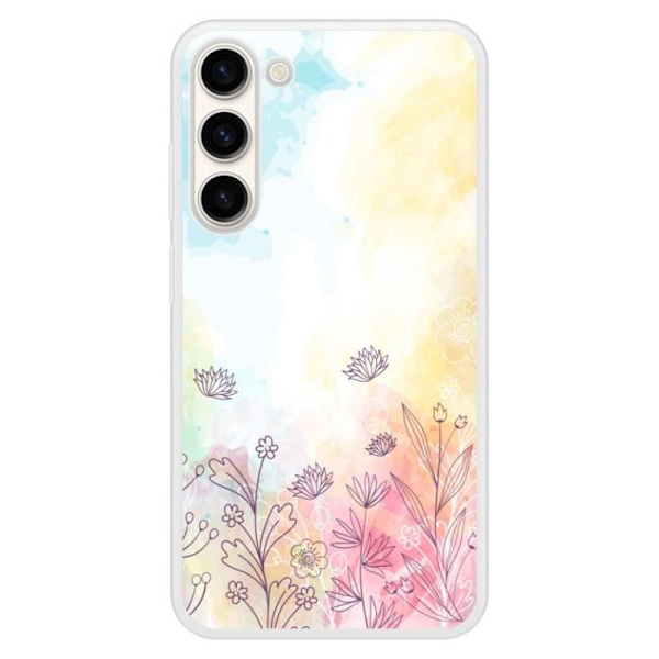Siliconfodral med förstärkt tryck kompatibelt med Samsung Galaxy S23 Plus Aquarellblommor Transparent