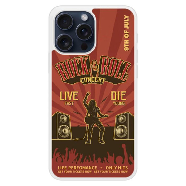Coque i silikon förstärkt, tryckt, kompatibel med Apple iPhone 15 Pro Max Rock and roll Transparent