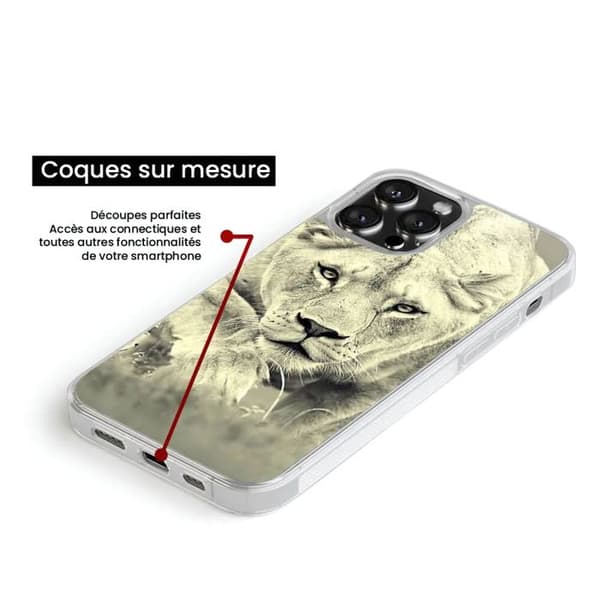 Förstärkt silikonfodral med tryck kompatibelt med Apple iPhone 13 Pro Max Lejonhona Transparent