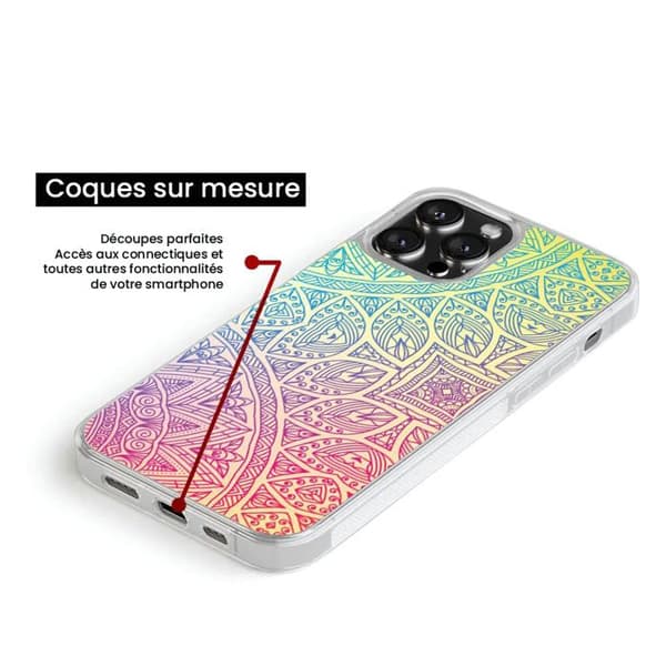 Förstärkt silikonfutter med tryck kompatibel med Apple iPhone 15 Pro Max Mandala Pastell Transparent