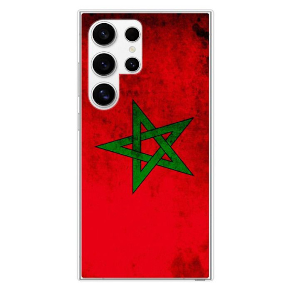 Siliconeförstärkt skal med mönster, kompatibelt med Samsung Galaxy S24 Ultra, Marockos flagga Transparent