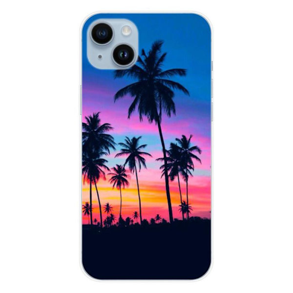 Siliconcase - Kompatibel med Apple iPhone 15 Plus - design med färgglada palmer Transparent
