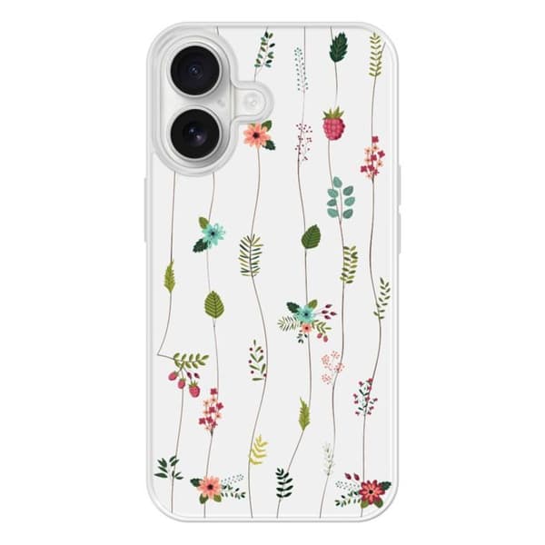 Siliconförstärkt tryckt skal kompatibelt med Apple iPhone 16 Blommönster Transparent