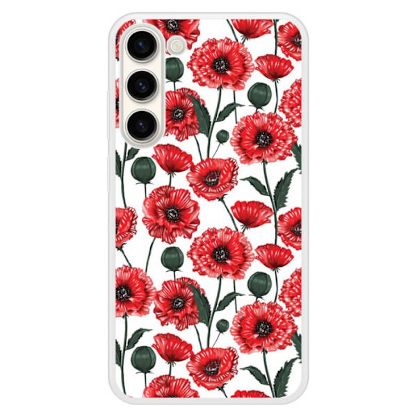 Silkonförstärkt skal med tryck kompatibelt med Samsung Galaxy S23 Plus Poppy-blommor Transparent