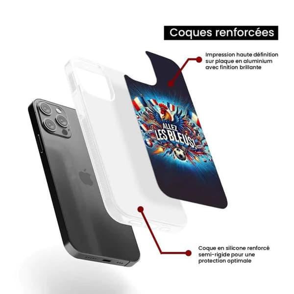 Förstärkt silikonfodral med tryck kompatibelt med Apple iPhone 15 Heja blåa! Transparent