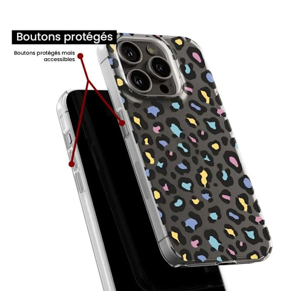 Tryckt silikonfodral som är kompatibelt med Apple iPhone 14 Pro Colorful leopard Transparent