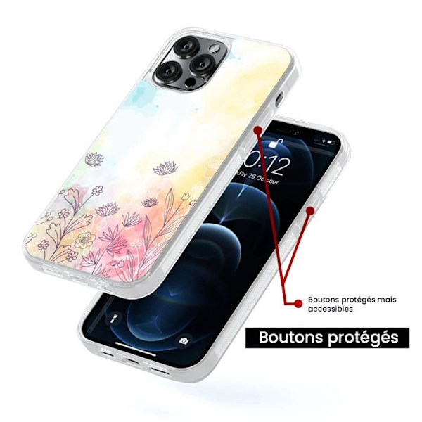 Siliconförstärkt tryckt skal kompatibelt med Samsung Galaxy S22 Ultra Vattenfärgsblommor Transparent