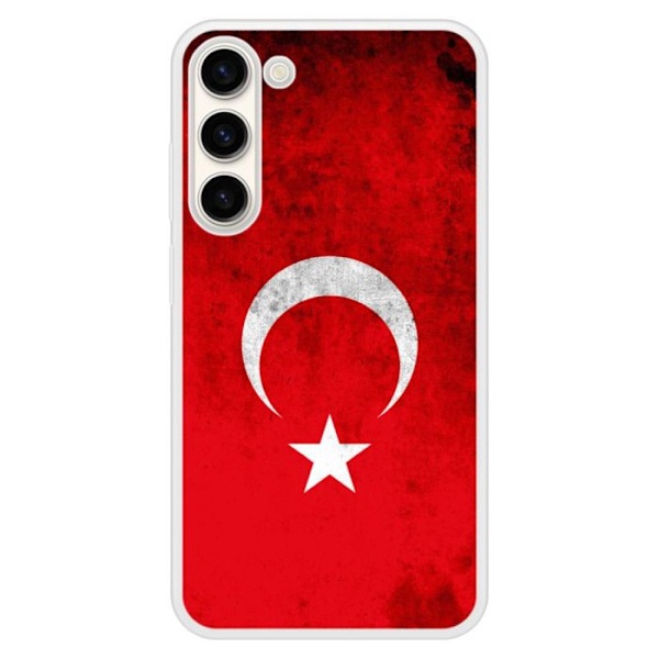 Siliconeförstärkt tryckt skal kompatibelt med Samsung Galaxy S23 Plus Turkiets flagga Transparent