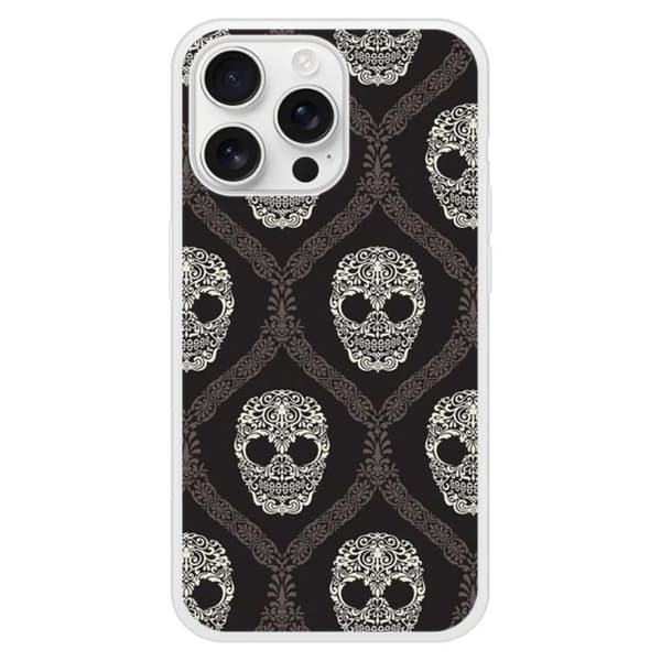 Förstärkt silikonfunda med tryck kompatibel med Apple iPhone 16 Pro Max Floral skull Transparent
