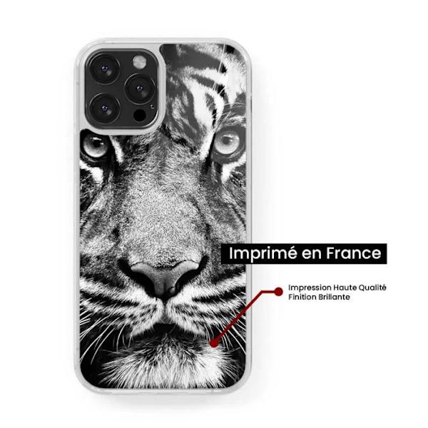 Siliconförstärkt tryckt skal kompatibelt med Samsung Galaxy A25, svart och vit tiger. Transparent