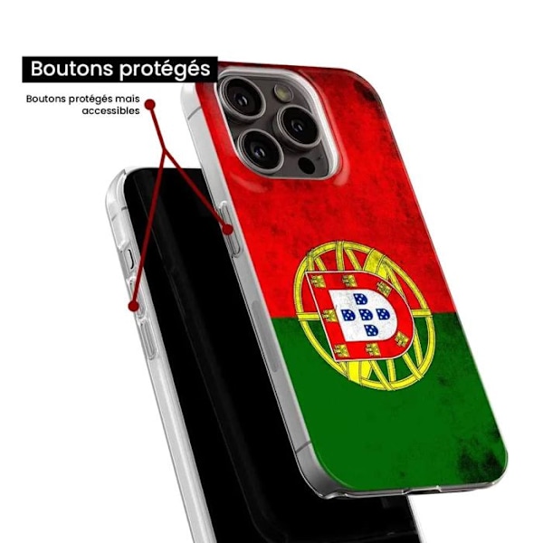 Tryckt silikonfodral som är kompatibelt med Apple iPhone 15 Pro Portugal flagga Transparent