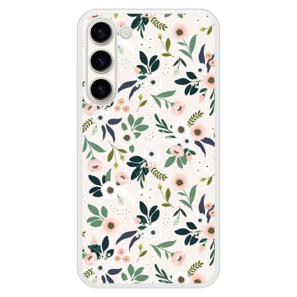 Siliconeförstärkt tryckt skal kompatibelt med Samsung Galaxy S23 Plus Blommor Transparent