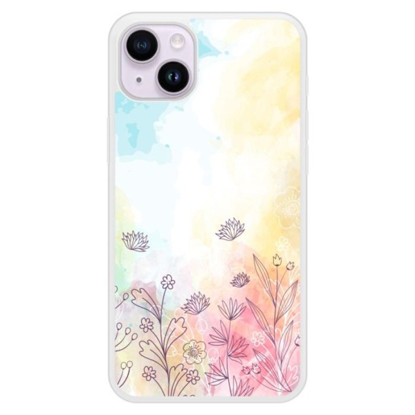 Siliconeförstärkt skal med tryck som är kompatibelt med Apple iPhone 15 Plus akvarellblommor Transparent