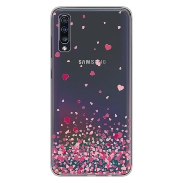 Tryckt silikonfodral som är kompatibelt med Samsung Galaxy A50 Galaxy A50s Pink Heart Confetti Transparent