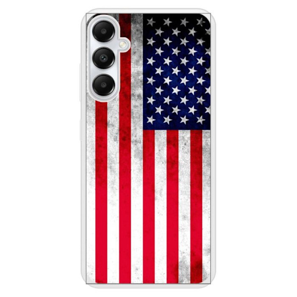 Förstärkt tryckt silikonfodral kompatibelt med Samsung Galaxy A05S USA Flagga Transparent