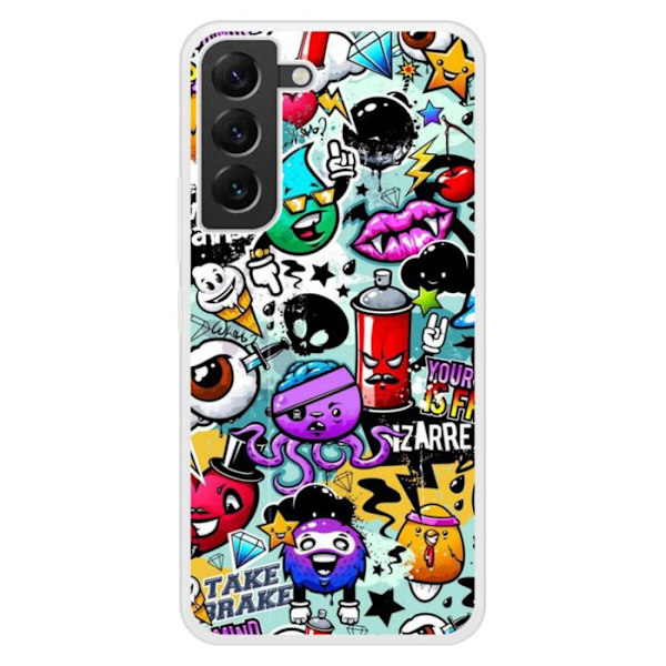Silikonförstärkt skal med tryck, kompatibel med Samsung Galaxy S22 Plus Graffiti 2 Transparent